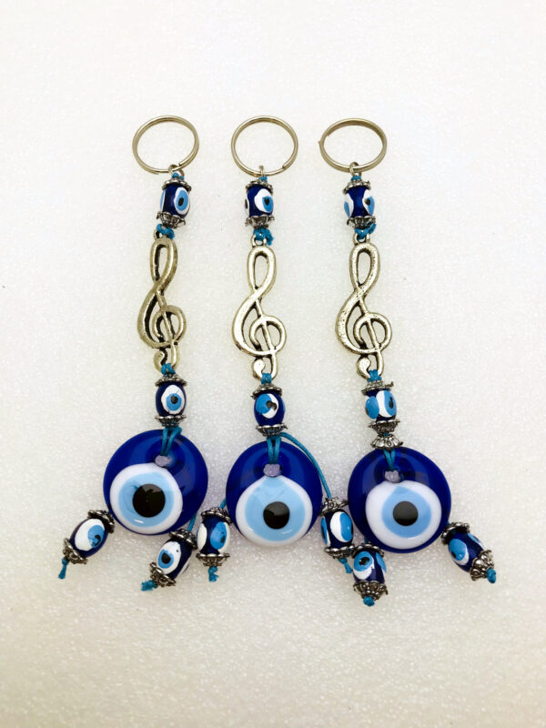 Handmade Music Notation Keychain with Lucky Evil Eye – Nazar Alloy - Image 2