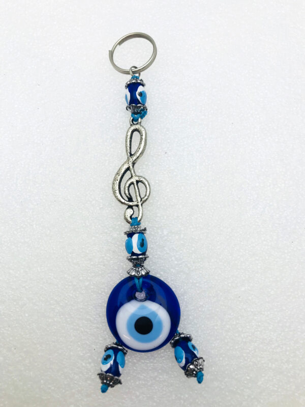 Handmade Music Notation Keychain with Lucky Evil Eye – Nazar Alloy - Image 3