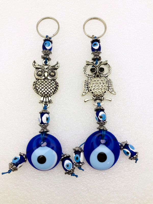 Handmade Owl  Keychain with Lucky Evil Eye – Nazar Alloy - Image 6