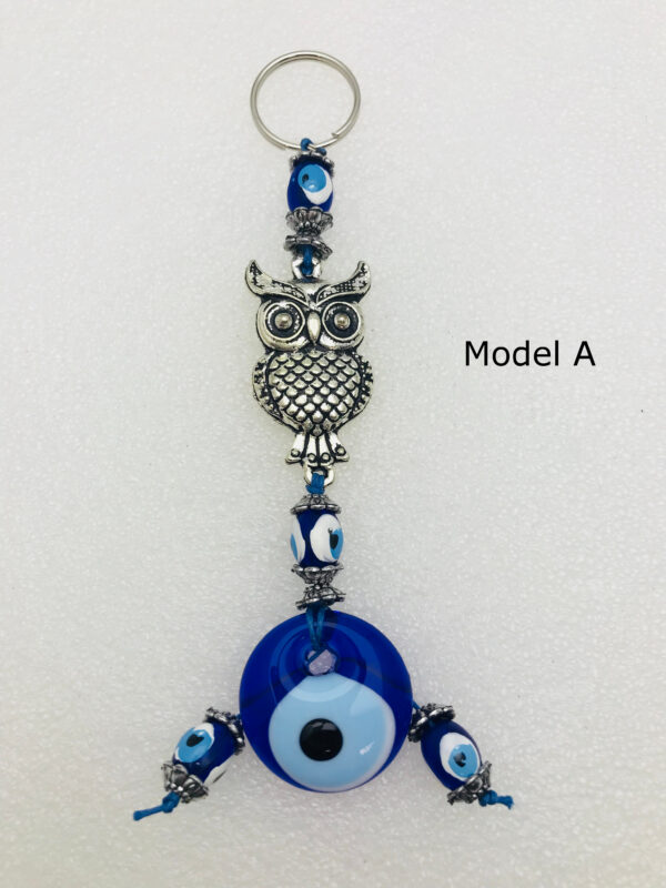 Handmade Owl  Keychain with Lucky Evil Eye – Nazar Alloy - Image 2