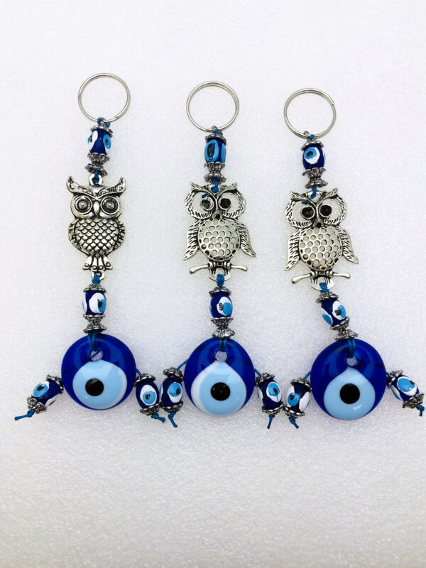 Handmade Owl  Keychain with Lucky Evil Eye – Nazar Alloy - Image 3