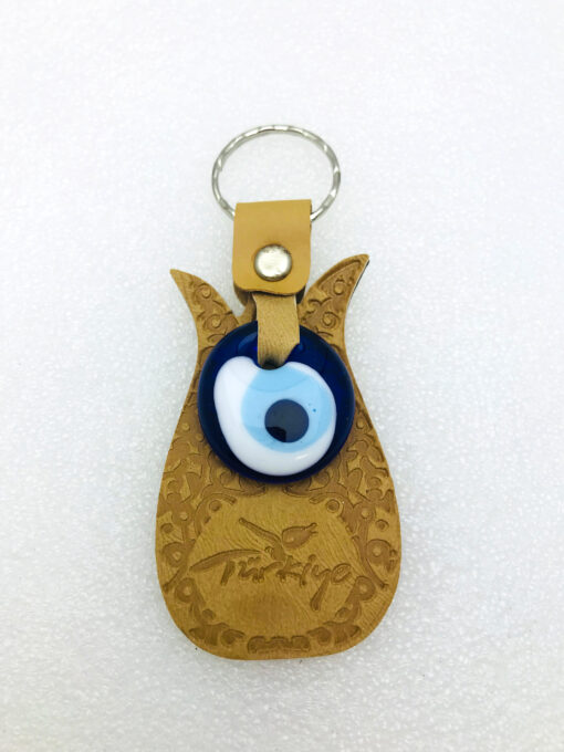 Handmade  Leather Tulip Keyring -  Lucky Evil Eye Good Luck Charm - Yellow
