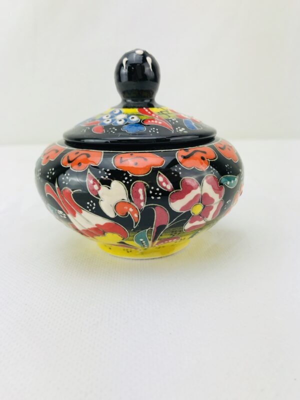 Small Vintage Sugar Bowl With Lid, Handmade and Hand Painted Traditional Ceramic - Image 2