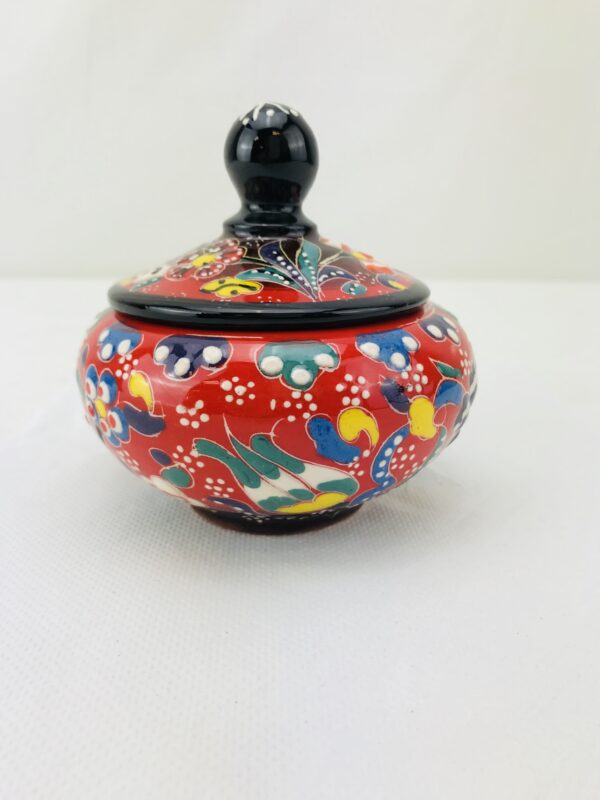 Small Vintage Sugar Bowl With Lid, Handmade and Hand Painted Traditional Ceramic - Image 3