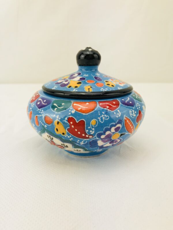 Small Vintage Sugar Bowl With Lid, Handmade and Hand Painted Traditional Ceramic