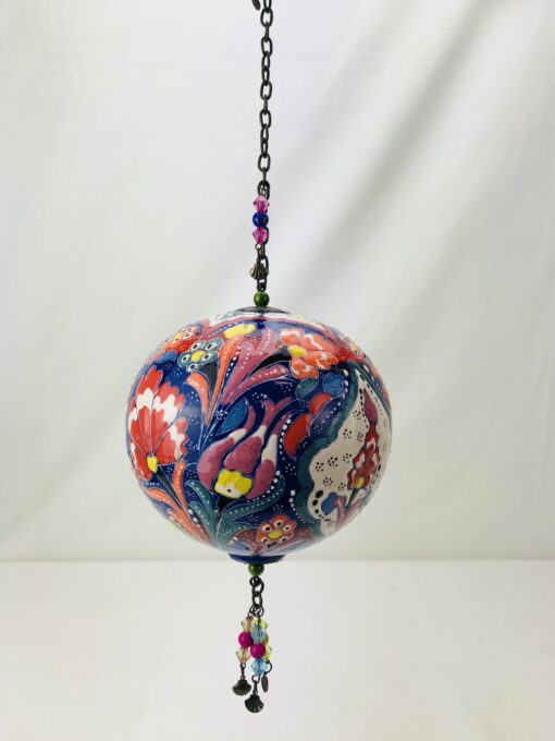 Hand Painted Ceramic Ball Hang - Handmade Turkish Pottery - Blue