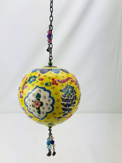 Hand Painted Ceramic Ball Hang - Handmade Turkish Pottery - Yellow