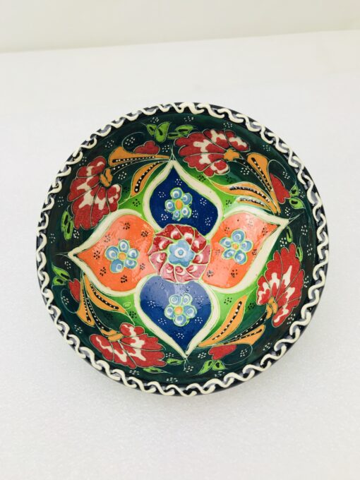 Traditional Turkish Multicolour Hand Painted Bowl - Small - Snack, Jewellery, Ring, 10 cm Mandala Bowl Dish - Green