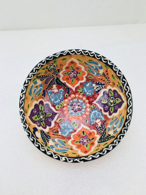 Traditional Turkish Multicolour Hand Painted Bowl - Small - Snack, Jewellery, Ring, 10 cm Mandala Bowl Dish - Yellow