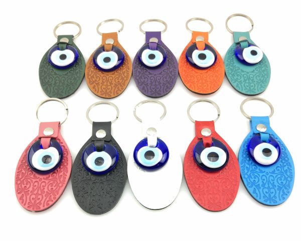 Handmade Various Leather Oval Keyring - Lucky Evil Eye Good Luck Charm - Image 3