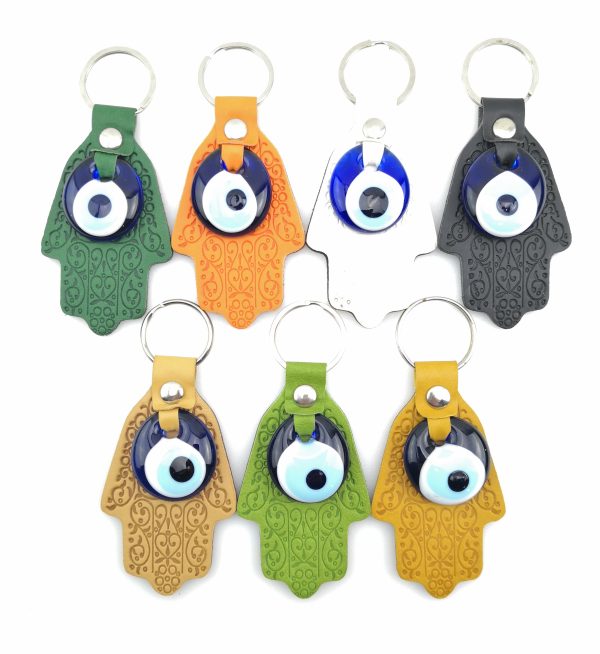 Hamsa Hand Fatima Keyring Key Chain - Lucky Evil Eye Good Luck Charm Leather