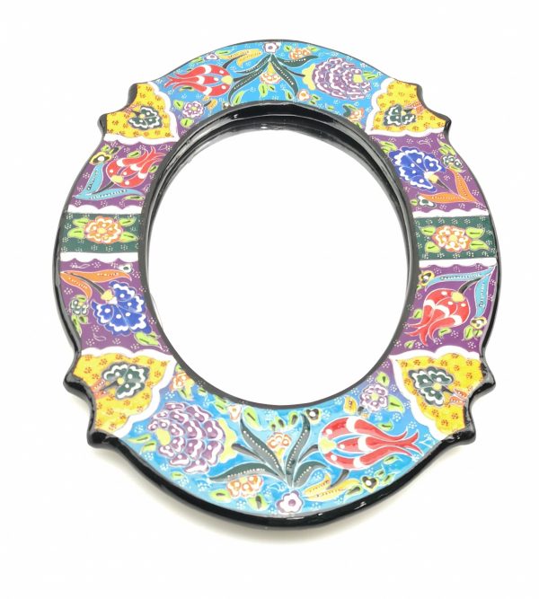 Hand Painted Ceramic Framed Ellipse Mirror - Handmade Turkish Pottery - Image 2