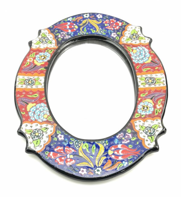 Hand Painted Ceramic Framed Ellipse Mirror - Handmade Turkish Pottery - Image 3