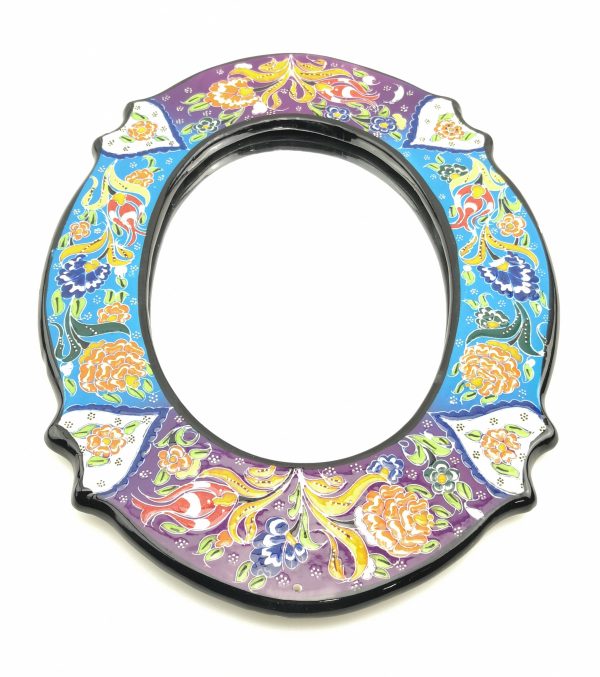 Hand Painted Ceramic Framed Ellipse Mirror - Handmade Turkish Pottery - Image 4