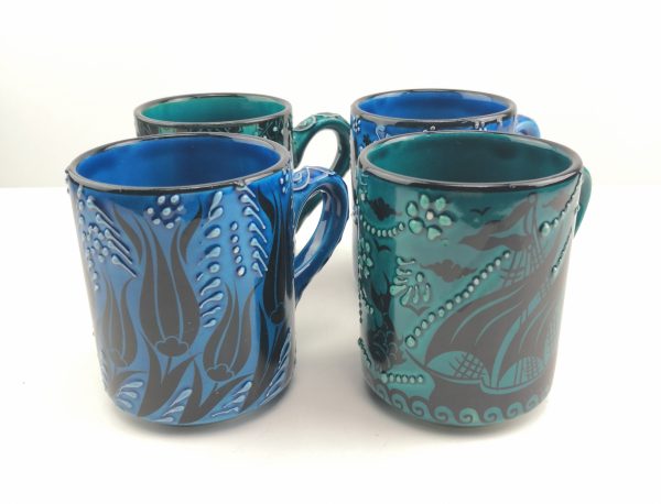 Handmade Ceramic Tea/Coffee Mugs - Hand Painted Turkish Pottery