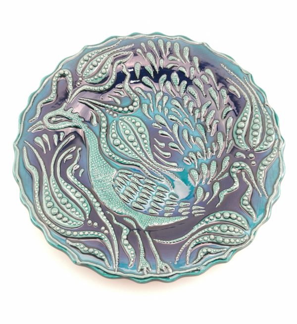 A Stunning Calligraphy of Ships and Bird with Ceramic Plate - Image 3