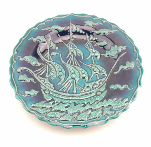 A Stunning Calligraphy of Ships and Bird with Ceramic Plate - Image 6