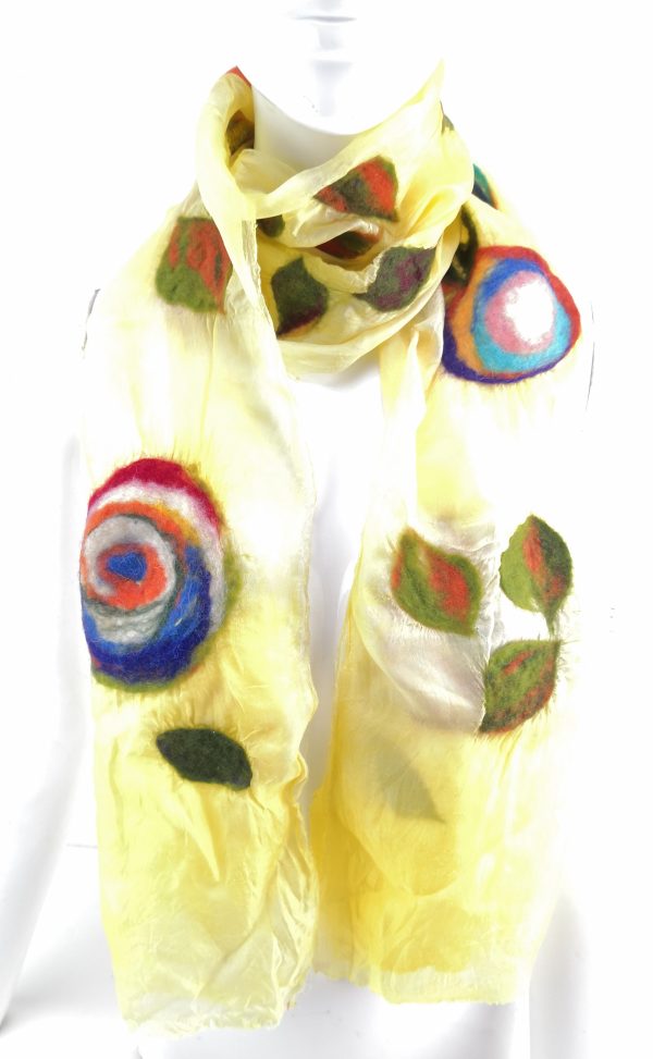 Handmade Nuno Silk & Merino Wool Felted Scarf Wearable Art Wrap Shawl - Image 2