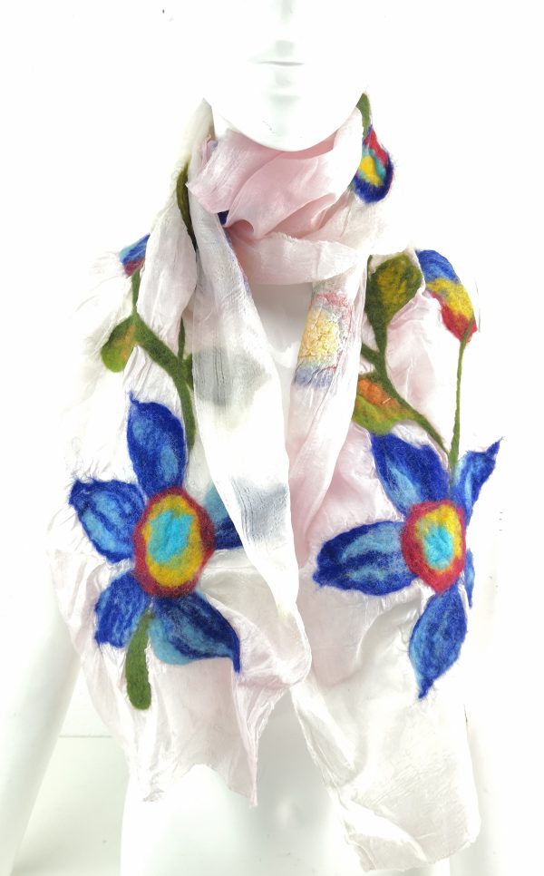 Handmade Nuno Silk & Merino Wool Felted Scarf Wearable Art Wrap Shawl