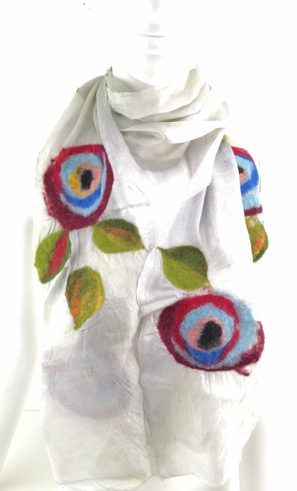 Handmade Nuno Silk & Merino Wool Felted Scarf Wearable Art Wrap Shawl - Image 4