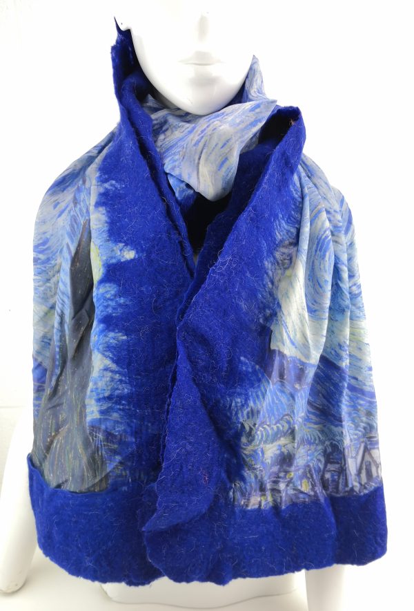 Handmade Nuno Silk & Merino Wool Felted Scarf Wearable Art Wrap Shawl - Image 2