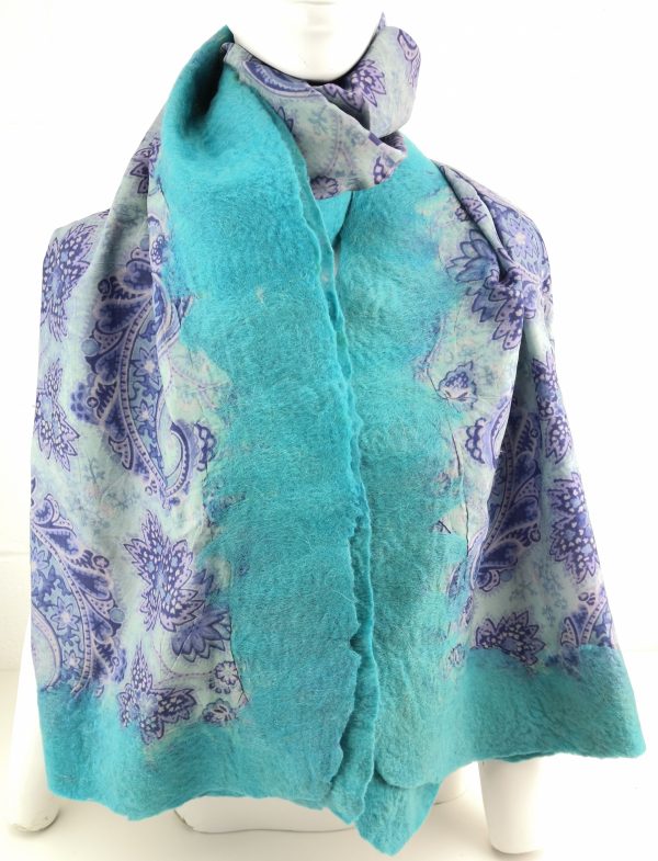 Handmade Nuno Silk & Merino Wool Felted Scarf Wearable Art Wrap Shawl