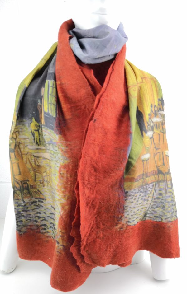 Handmade Nuno Silk & Merino Wool Felted Scarf Wearable Art Wrap Shawl - Image 4