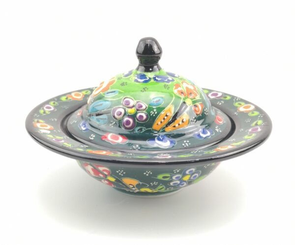 Handmade Ceramic Sugar Bowl With Lid - Hand Painted Turkish Pottery