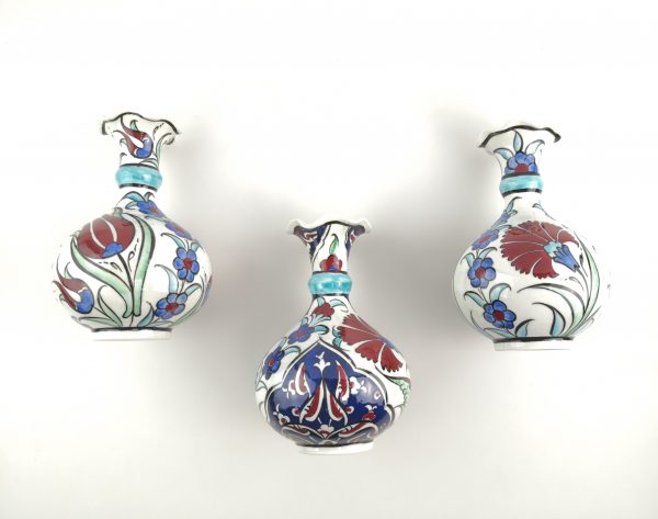 Hand Painted Ceramic Vases - 3 Pieces Handmade Turkish Pottery