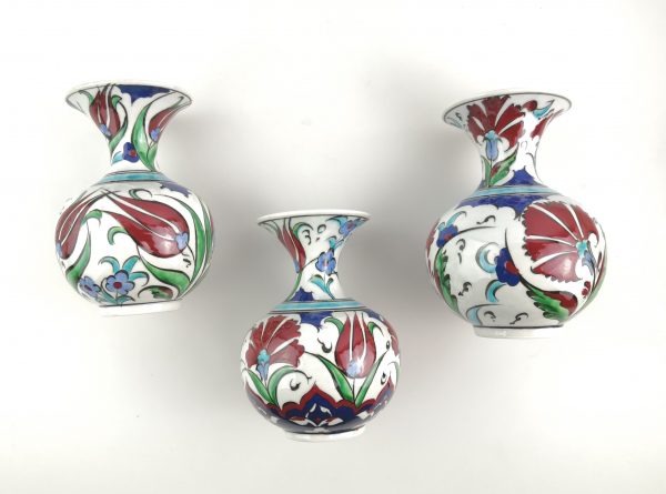 Hand Painted Ceramic Vases - 3 Pieces Handmade Turkish Pottery