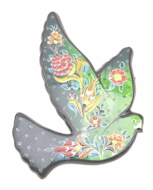 Hand Painted Ceramic Bird Wall Hanging - A Beautiful Turkish Design - Green-Light Green