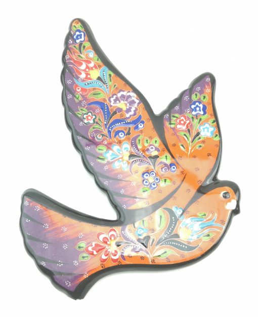 Hand Painted Ceramic Bird Wall Hanging - A Beautiful Turkish Design - Orange-Purple