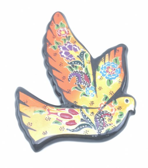 Hand Painted Wall Hanging Ceramic Bird - A Beautiful Turkish Ethnic Design - Yellow-Orange