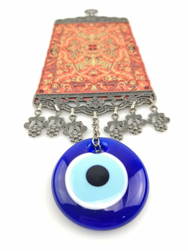 Handmade Turkish Kilim Carpet Wall Hanging - Evil Eye - Nazar Alloy - Image 6