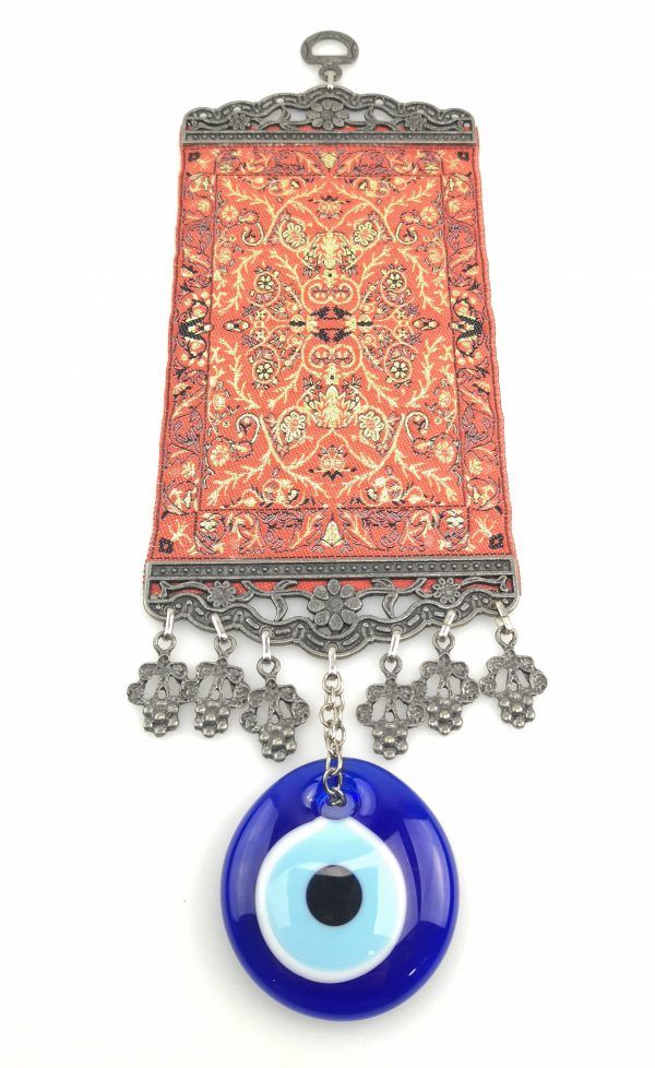 Handmade Turkish Kilim Carpet Wall Hanging - Evil Eye - Nazar Alloy - Image 5