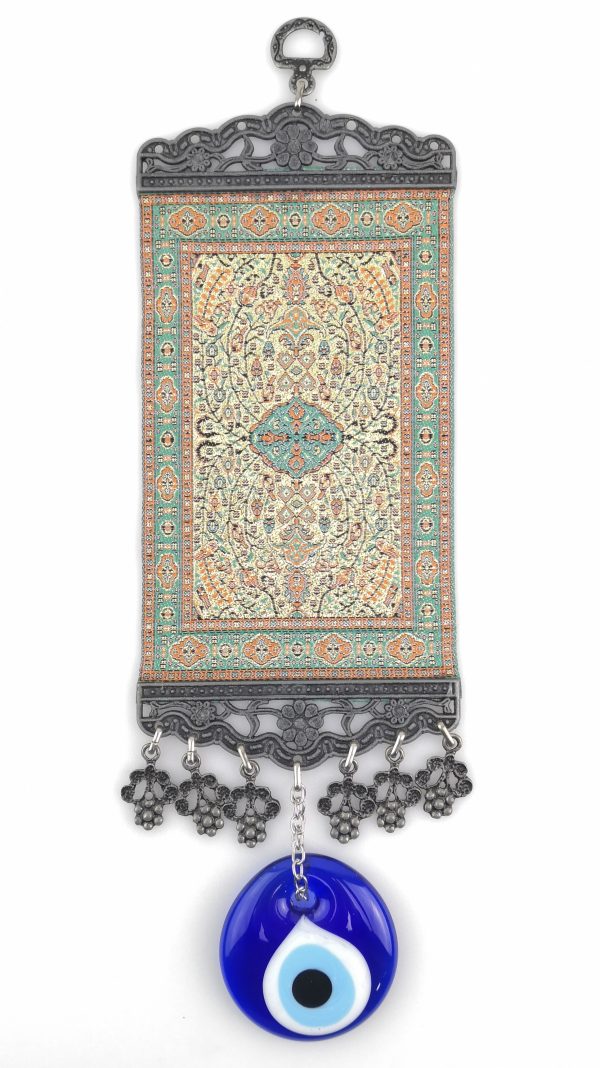 Handmade Turkish Kilim Carpet Wall Hanging - Evil Eye - Nazar Alloy