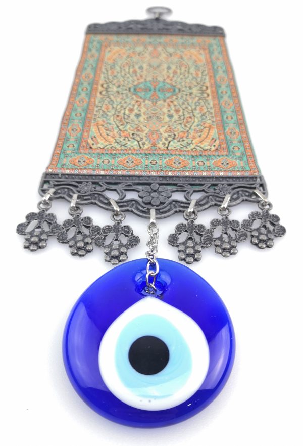 Handmade Turkish Kilim Carpet Wall Hanging - Evil Eye - Nazar Alloy - Image 5