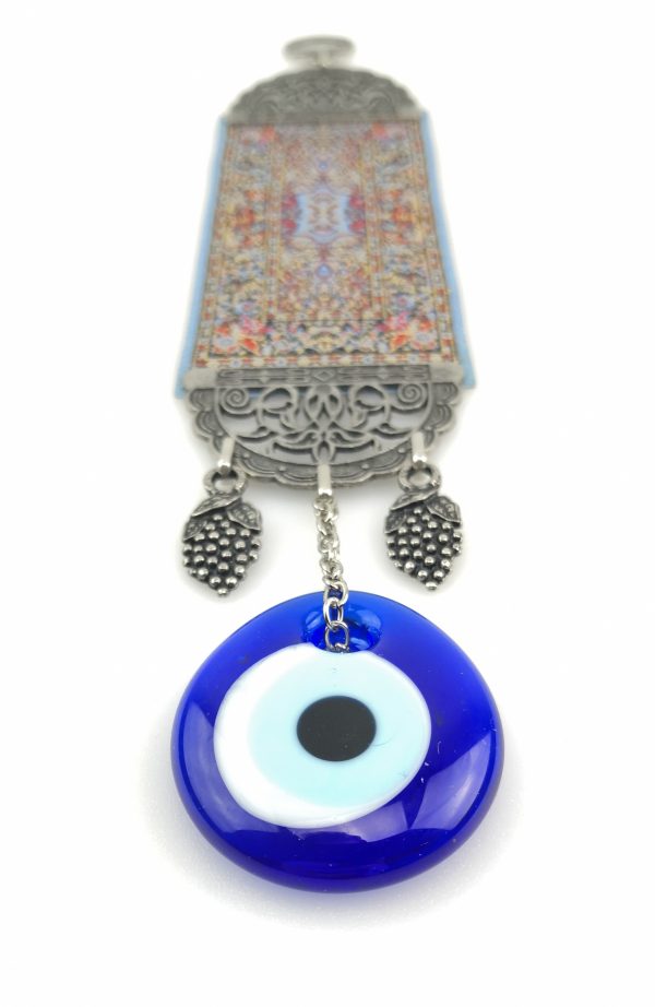 Handmade Turkish Kilim Carpet Wall Hanging - Evil Eye - Nazar Alloy - Image 6