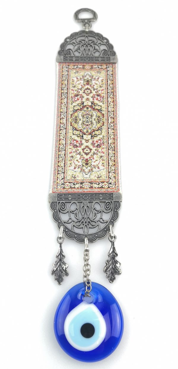 Handmade Turkish Kilim Carpet Wall Hanging - Evil Eye - Nazar Alloy - Image 6