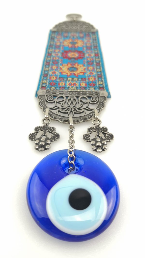 Handmade Turkish Kilim Carpet Wall Hanging - Evil Eye - Nazar Alloy - Image 6