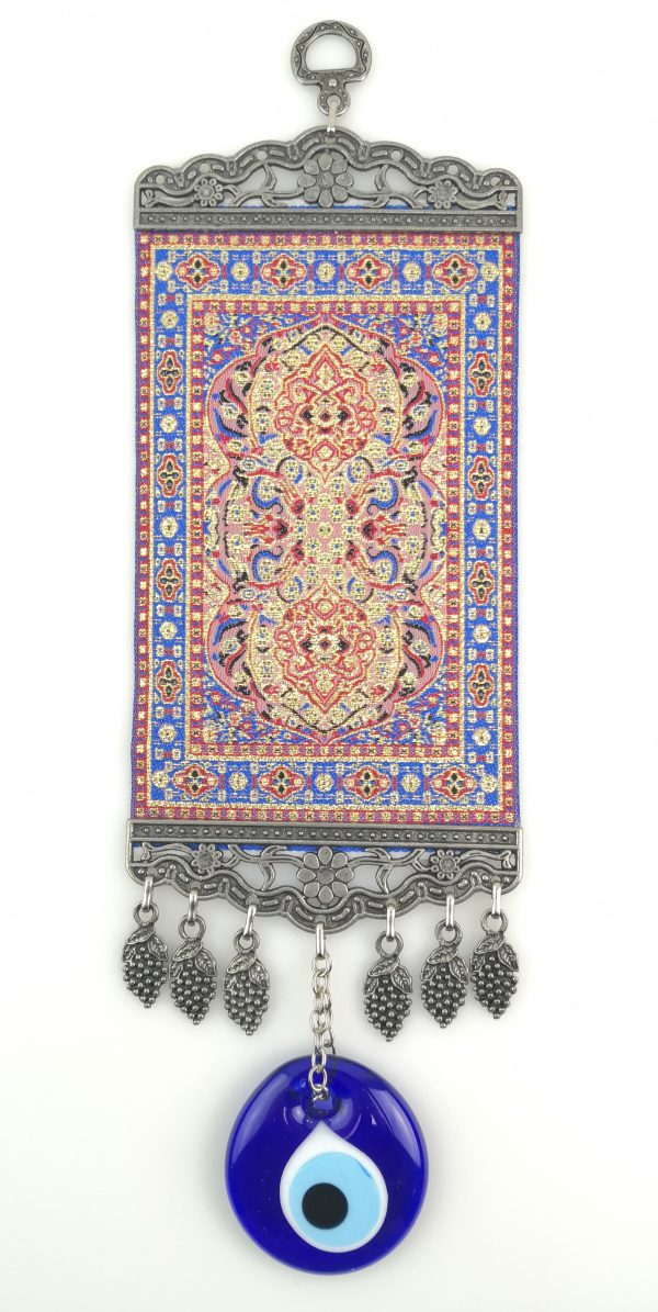 Handmade Turkish Kilim Carpet Wall Hanging - Evil Eye - Nazar Alloy