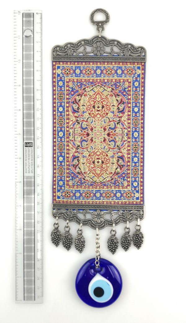 Handmade Turkish Kilim Carpet Wall Hanging - Evil Eye - Nazar Alloy - Image 4