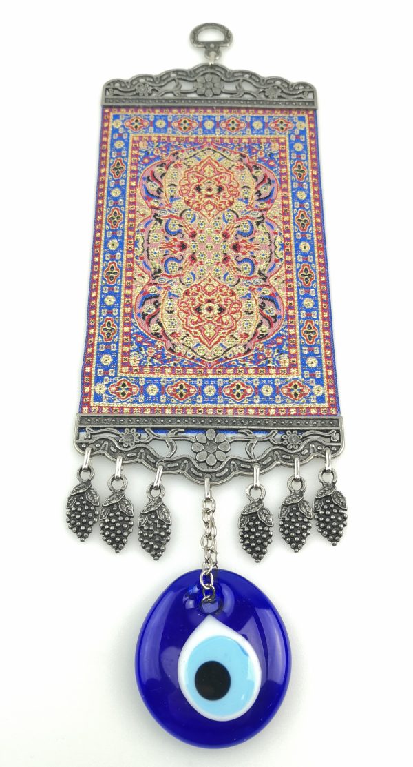 Handmade Turkish Kilim Carpet Wall Hanging - Evil Eye - Nazar Alloy - Image 5