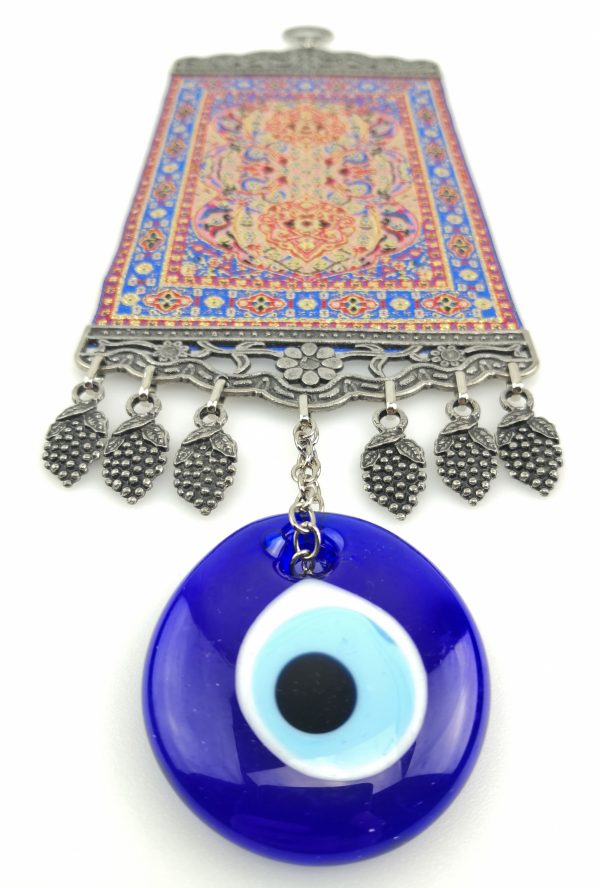 Handmade Turkish Kilim Carpet Wall Hanging - Evil Eye - Nazar Alloy - Image 6