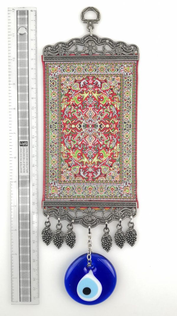 Handmade Turkish Kilim Carpet Wall Hanging - Evil Eye - Nazar Alloy - Image 4