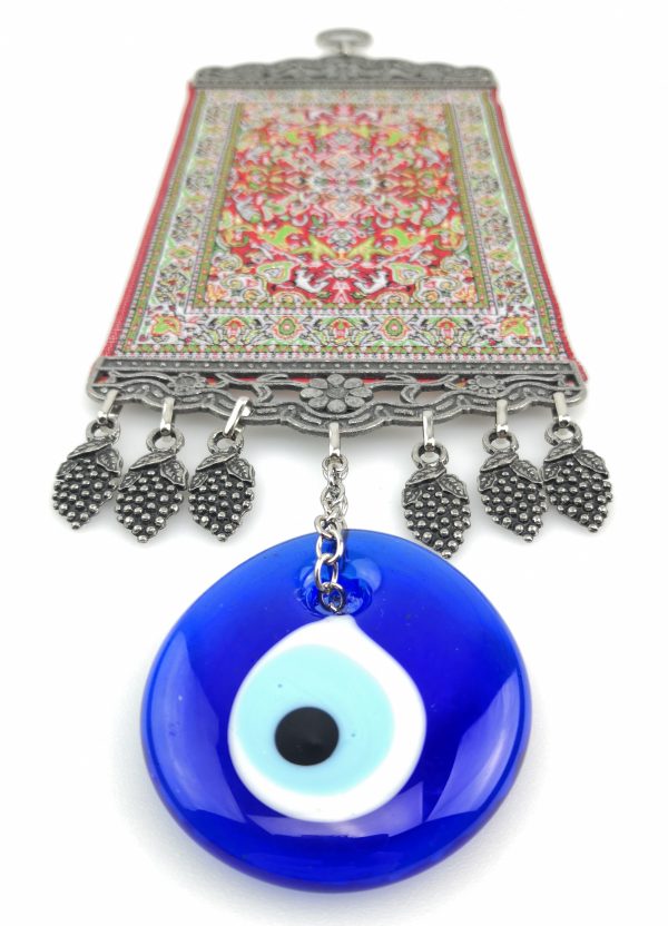 Handmade Turkish Kilim Carpet Wall Hanging - Evil Eye - Nazar Alloy - Image 6