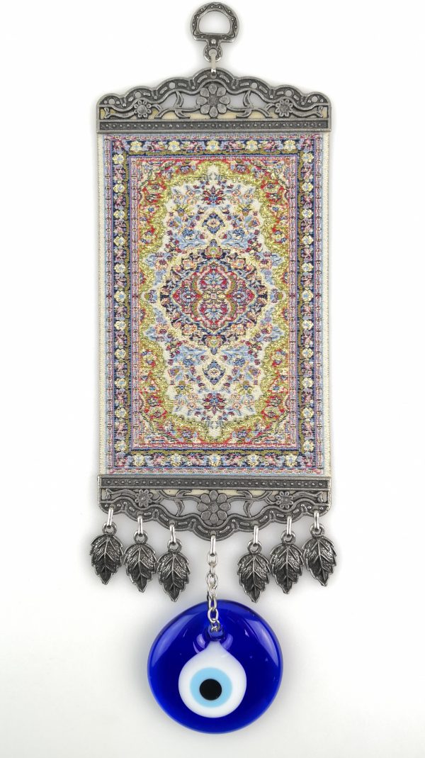 Handmade Turkish Kilim Carpet Wall Hanging - Evil Eye - Nazar Alloy