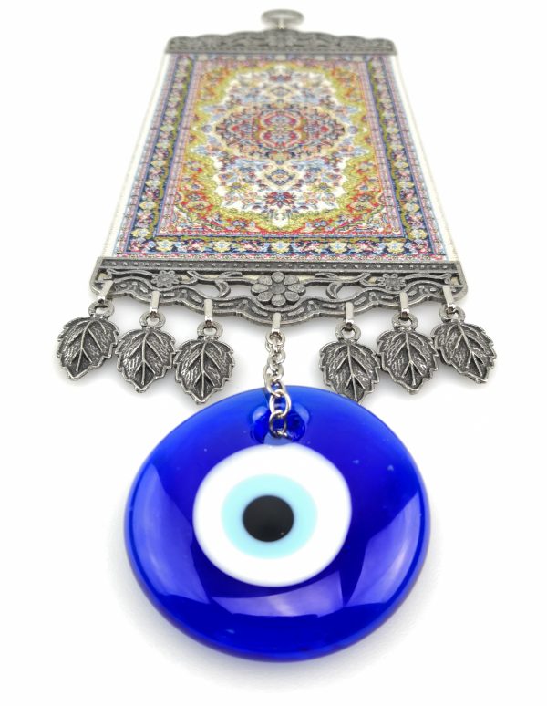 Handmade Turkish Kilim Carpet Wall Hanging - Evil Eye - Nazar Alloy - Image 6