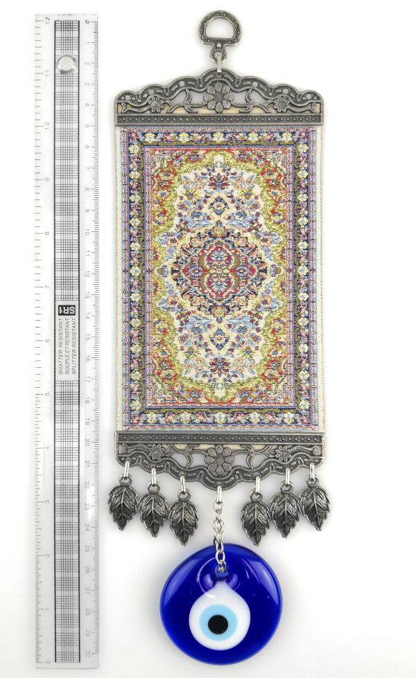 Handmade Turkish Kilim Carpet Wall Hanging - Evil Eye - Nazar Alloy - Image 4