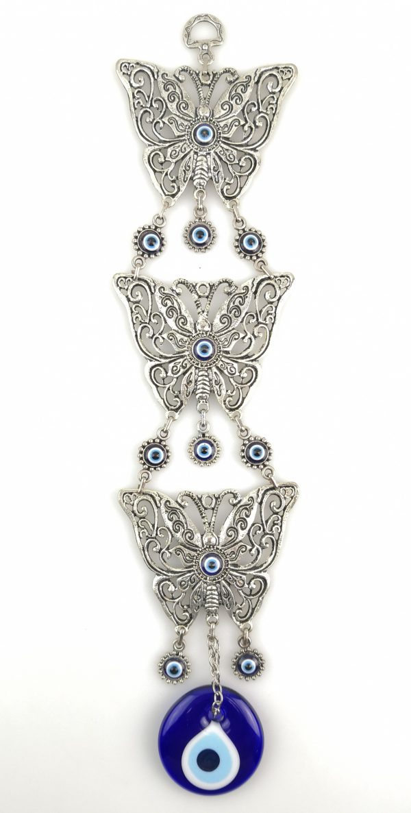 Handmade 3 Butterfly Wall Hanging - Evil Eye - Nazar Alloy